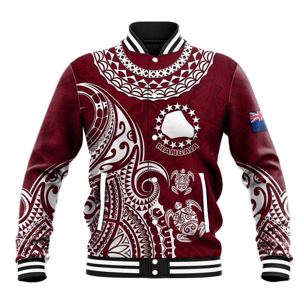 Personalised Mangaia Cook Islands Baseball Jacket Polynesian Sea Turtle LT14 Unisex Maroon - Polynesian Pride
