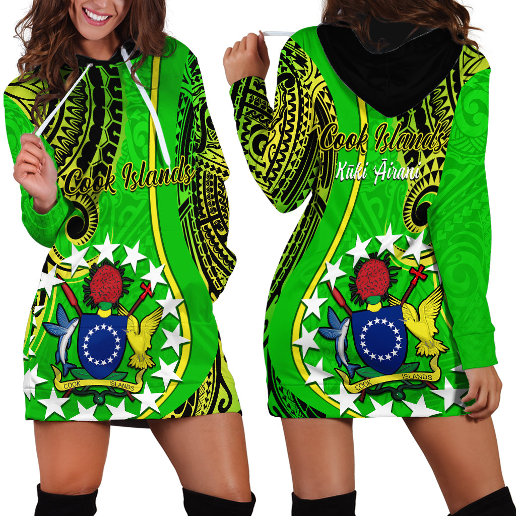 Polynesian Pride Cook Islands Hoodie Dress Kuki Airani Coat Of Arms LT14 Green - Polynesian Pride