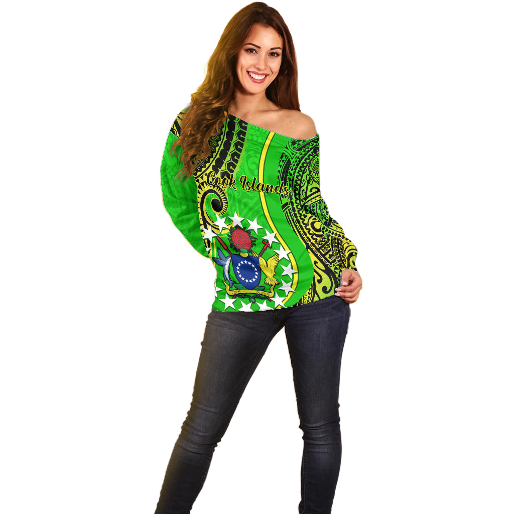 Polynesian Pride Cook Islands Off Shoulder Sweater Kuki Airani Coat Of Arms LT14 - Polynesian Pride