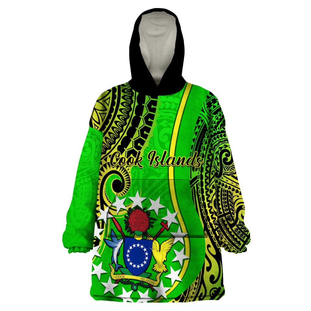 Polynesian Pride Cook Islands Wearable Blanket Hoodie Kuki Airani Coat Of Arms LT14 One Size Green - Polynesian Pride