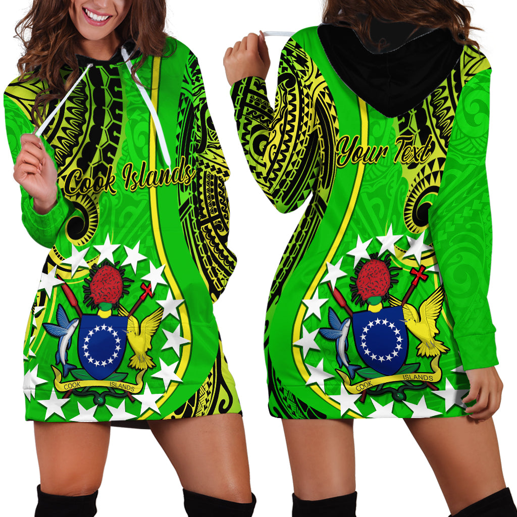 Personalised Cook Islands Hoodie Dress Kuki Airani Coat Of Arms LT14 Green - Polynesian Pride