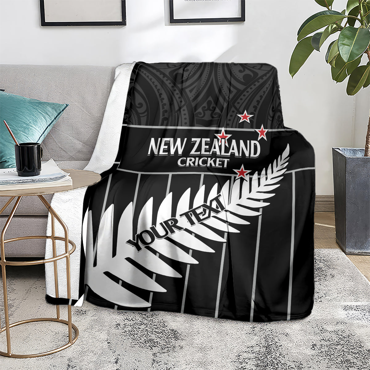 Custom New Zealand Silver Fern Cricket Blanket Aotearoa Maori Go Black Cap