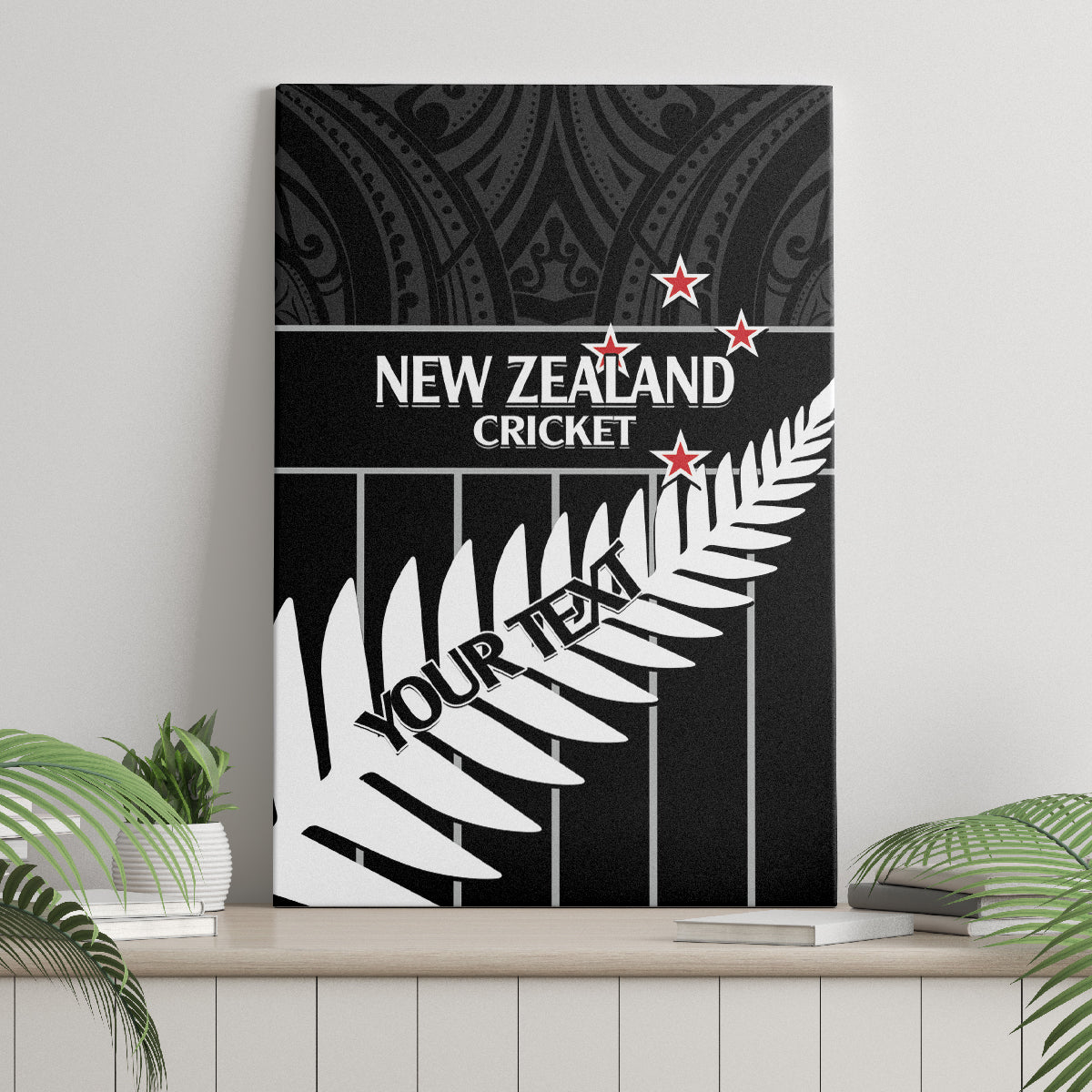 Custom New Zealand Silver Fern Cricket Canvas Wall Art Aotearoa Maori Go Black Cap