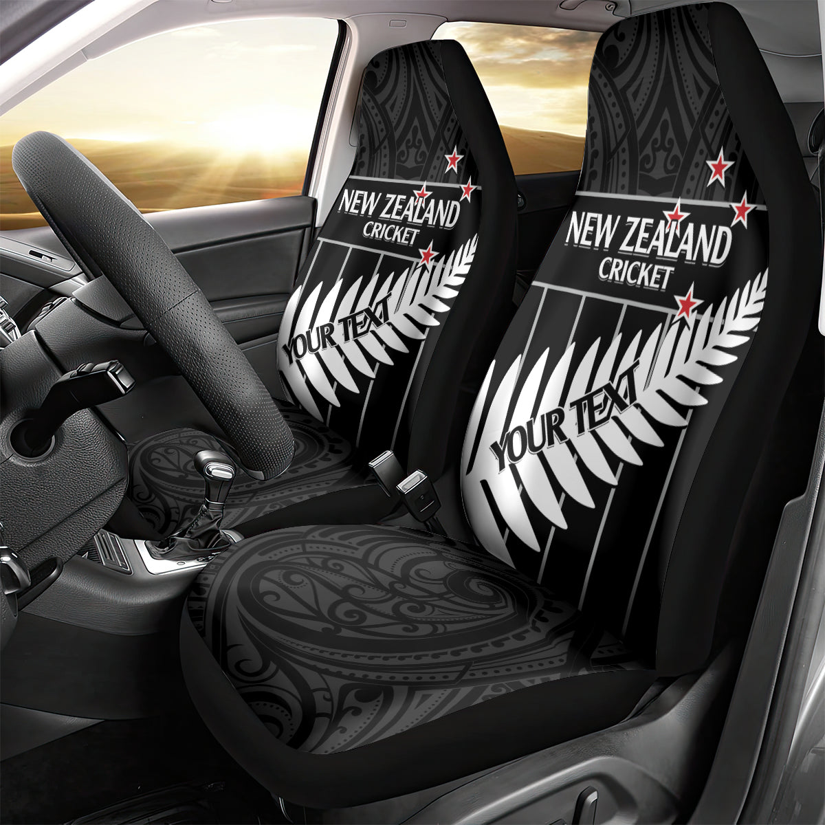 Custom New Zealand Silver Fern Cricket Car Seat Cover Aotearoa Maori Go Black Cap