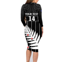 Custom New Zealand Silver Fern Cricket Family Matching Long Sleeve Bodycon Dress and Hawaiian Shirt Aotearoa Maori Go Black Cap LT14 - Polynesian Pride