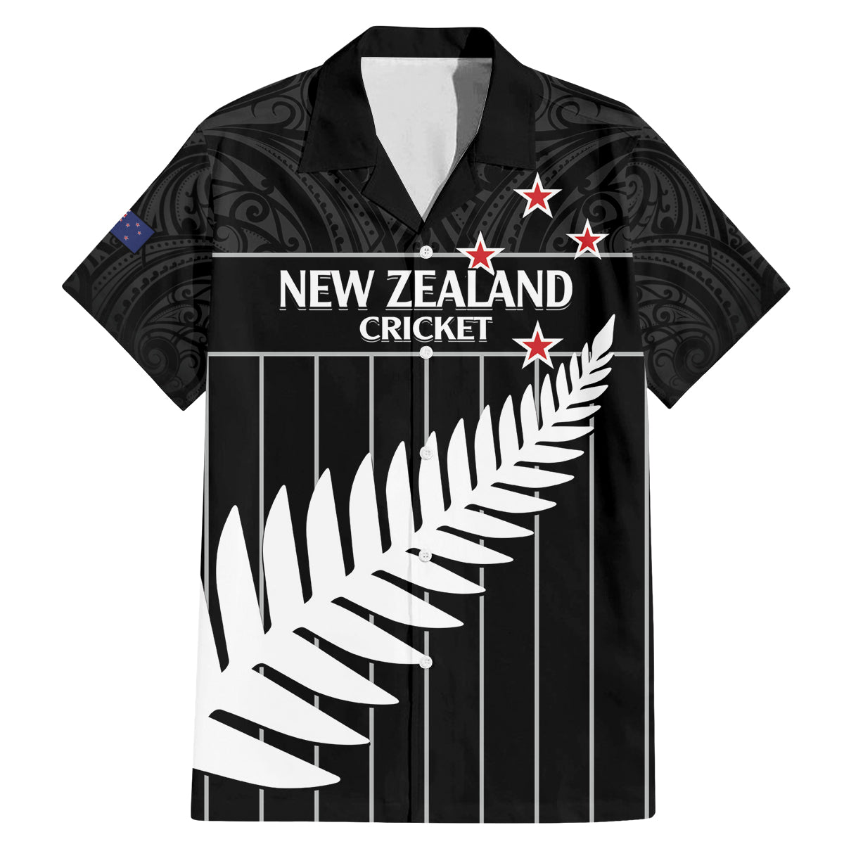 Custom New Zealand Silver Fern Cricket Family Matching Mermaid Dress and Hawaiian Shirt Aotearoa Maori Go Black Cap LT14 Dad's Shirt - Short Sleeve Black - Polynesian Pride