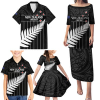 Custom New Zealand Silver Fern Cricket Family Matching Puletasi and Hawaiian Shirt Aotearoa Maori Go Black Cap LT14 - Polynesian Pride