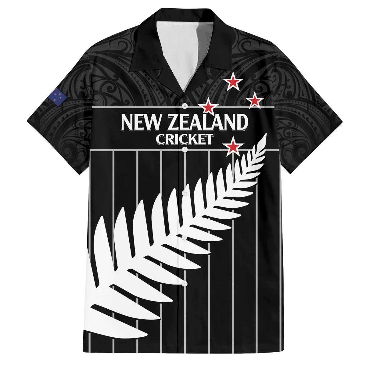 Custom New Zealand Silver Fern Cricket Family Matching Puletasi and Hawaiian Shirt Aotearoa Maori Go Black Cap LT14 Dad's Shirt - Short Sleeve Black - Polynesian Pride