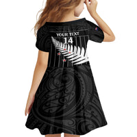 Custom New Zealand Silver Fern Cricket Family Matching Short Sleeve Bodycon Dress and Hawaiian Shirt Aotearoa Maori Go Black Cap LT14 - Polynesian Pride