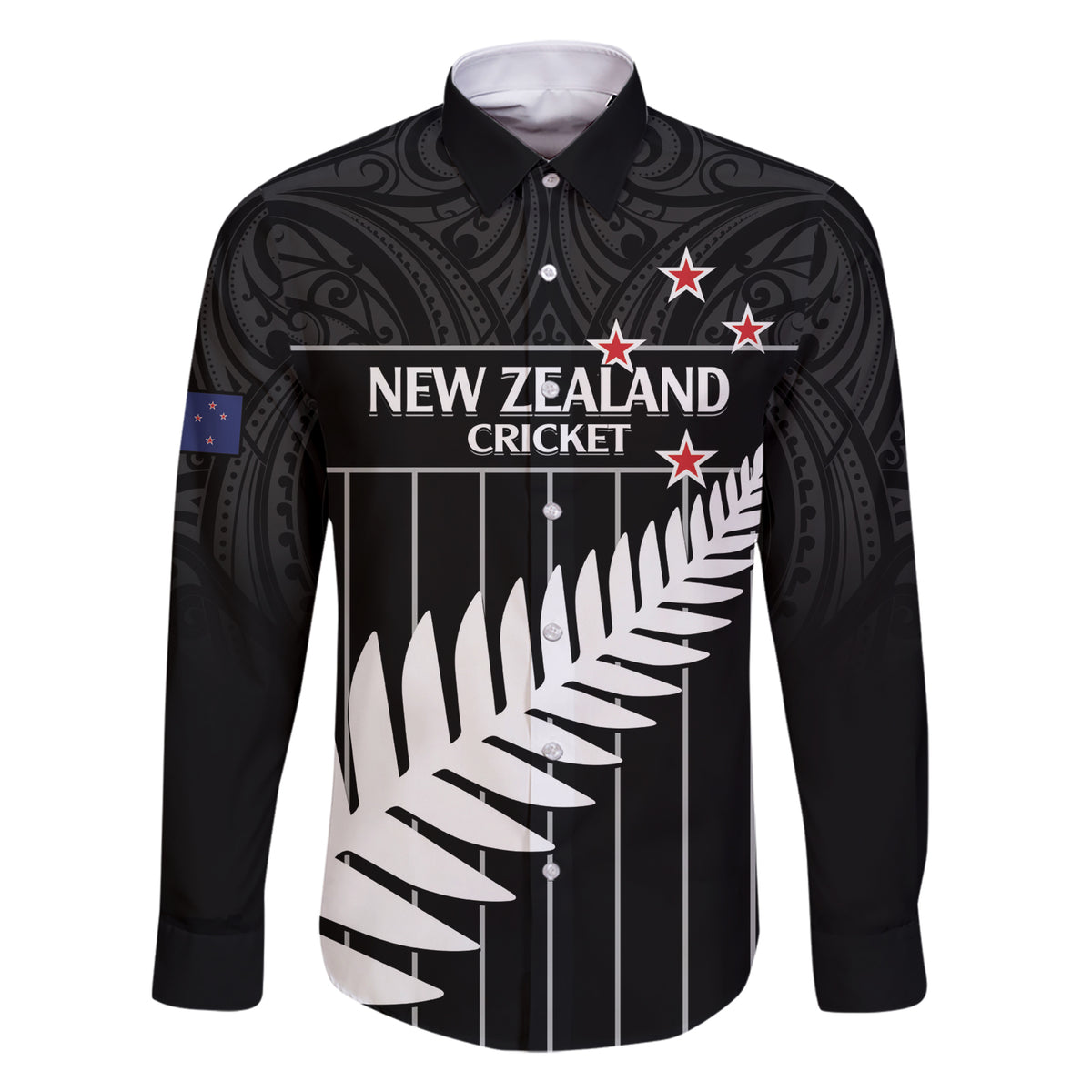 Custom New Zealand Silver Fern Cricket Family Matching Short Sleeve Bodycon Dress and Hawaiian Shirt Aotearoa Maori Go Black Cap LT14 Dad's Shirt - Long Sleeve Black - Polynesian Pride