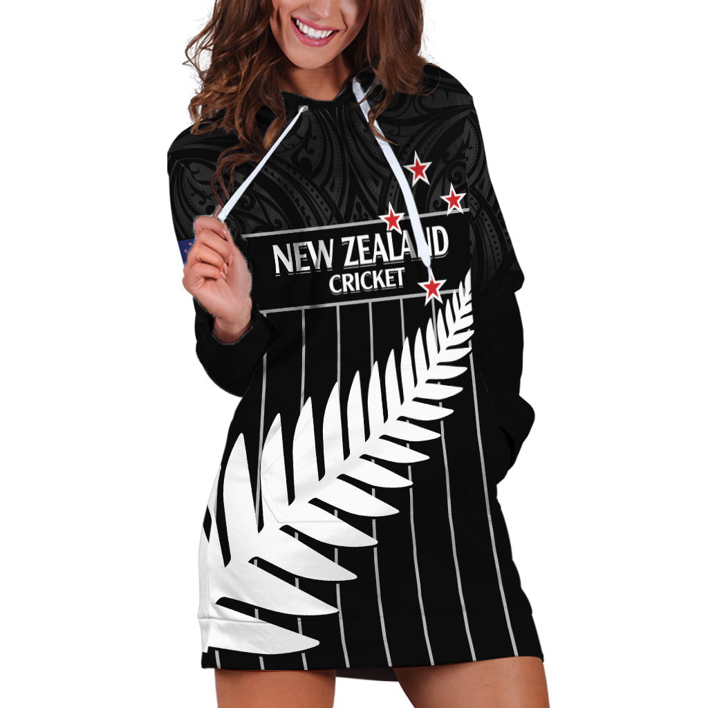 Custom New Zealand Silver Fern Cricket Hoodie Dress Aotearoa Maori Go Black Cap