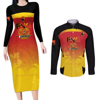 Custom Papua New Guinea Cricket Couples Matching Long Sleeve Bodycon Dress and Long Sleeve Button Shirt 2024 Go PNG
