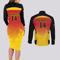 Custom Papua New Guinea Cricket Couples Matching Long Sleeve Bodycon Dress and Long Sleeve Button Shirt 2024 Go PNG
