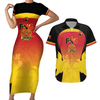 Custom Papua New Guinea Cricket Couples Matching Short Sleeve Bodycon Dress and Hawaiian Shirt 2024 Go PNG LT14 Black - Polynesian Pride