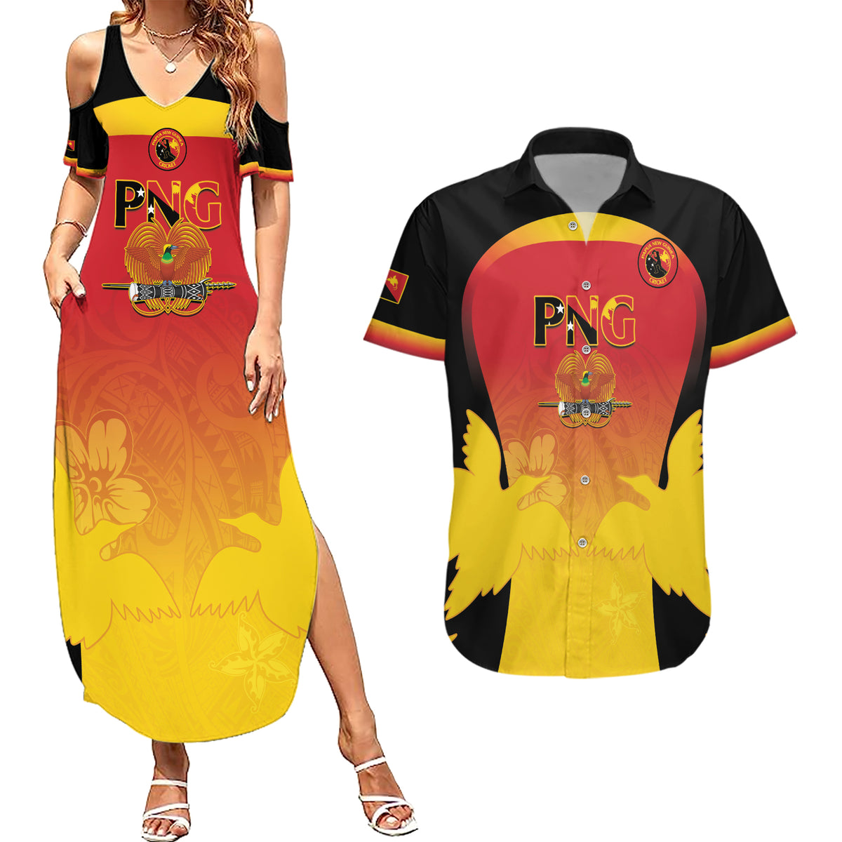 Custom Papua New Guinea Cricket Couples Matching Summer Maxi Dress and Hawaiian Shirt 2024 Go PNG
