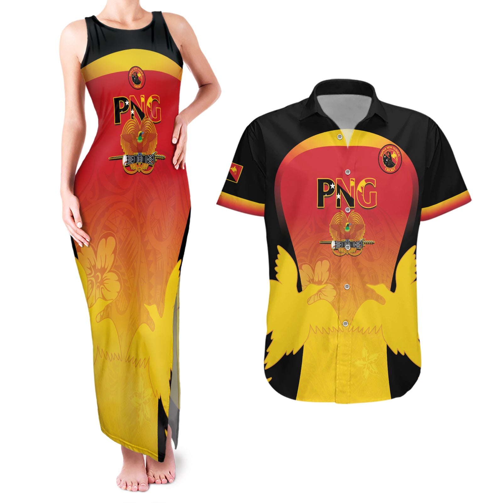 Custom Papua New Guinea Cricket Couples Matching Tank Maxi Dress and Hawaiian Shirt 2024 Go PNG