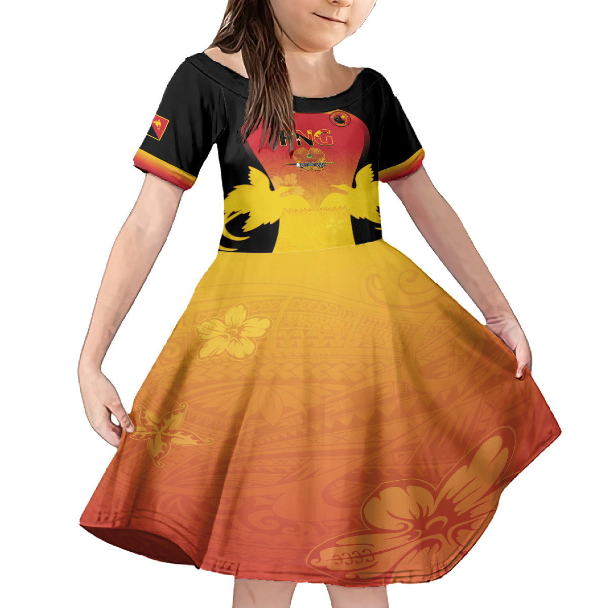 Custom Papua New Guinea Cricket Family Matching Puletasi and Hawaiian Shirt 2024 Go PNG LT14 Daughter's Dress Black - Polynesian Pride
