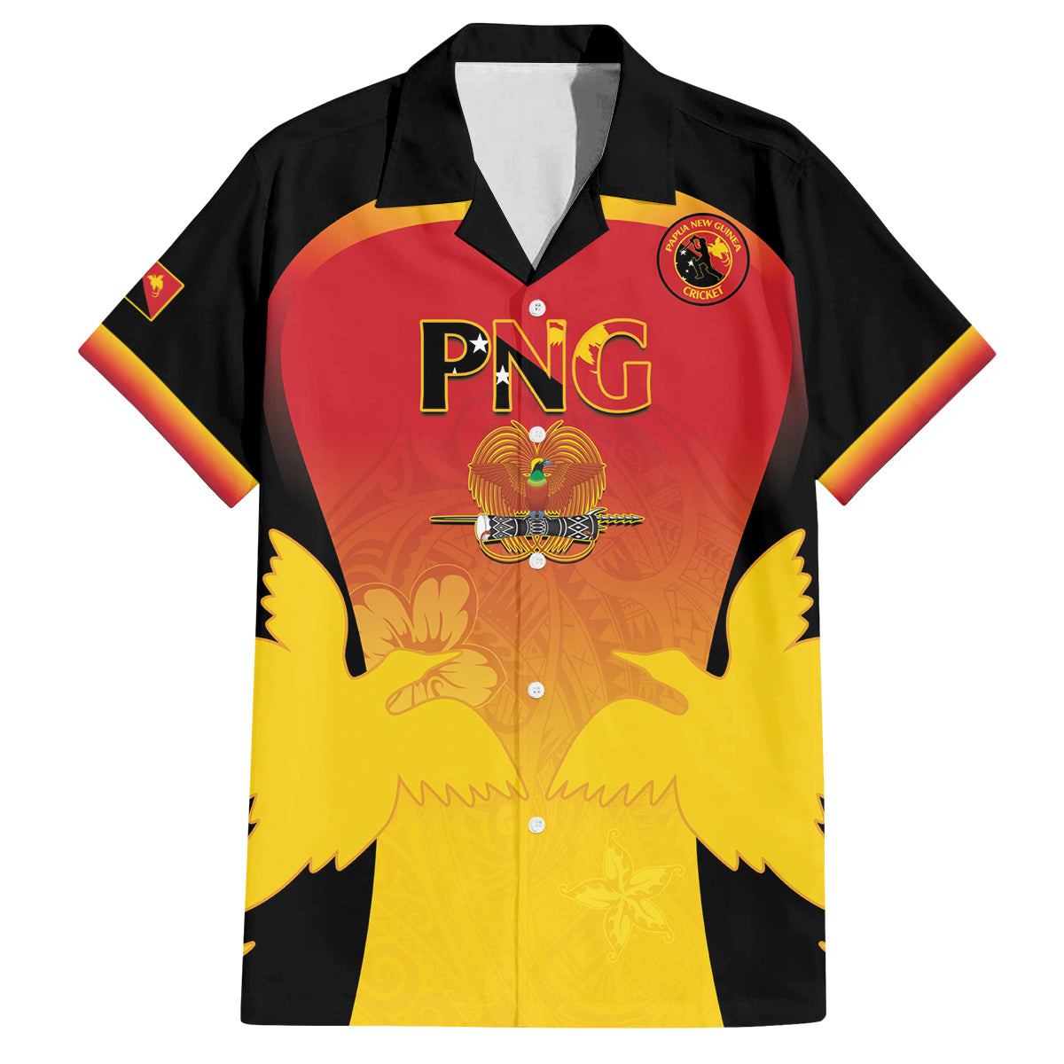 Custom Papua New Guinea Cricket Family Matching Puletasi and Hawaiian Shirt 2024 Go PNG LT14 Dad's Shirt - Short Sleeve Black - Polynesian Pride