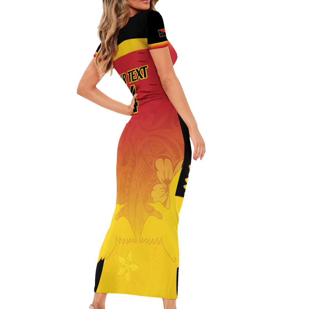 Custom Papua New Guinea Cricket Short Sleeve Bodycon Dress 2024 Go PNG