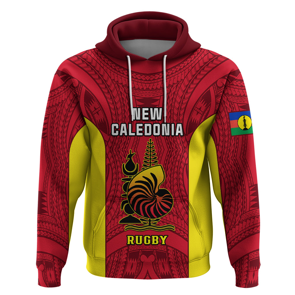 New Caledonia Rugby Hoodie Coat of Arms Mix Polynesian Pattern LT14 Red - Polynesian Pride