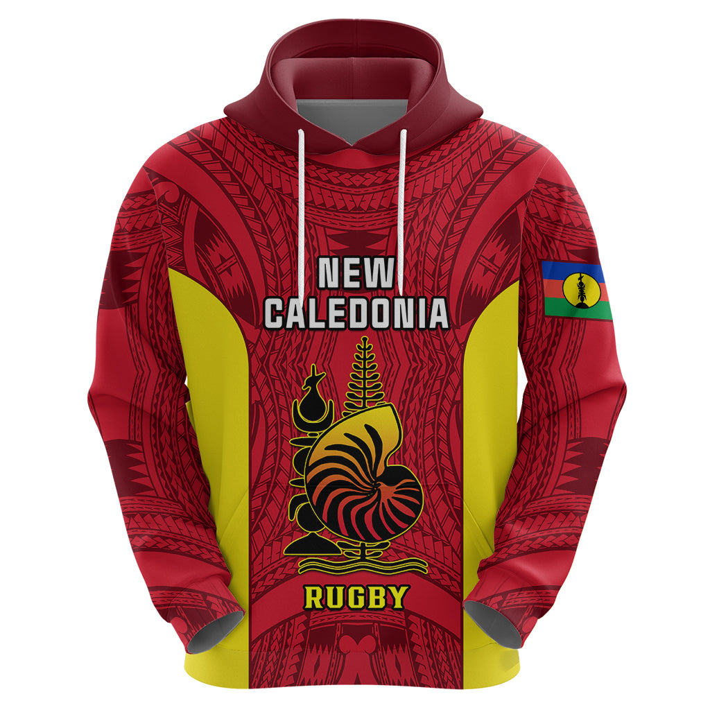 New Caledonia Rugby Hoodie Coat of Arms Mix Polynesian Pattern LT14 - Polynesian Pride