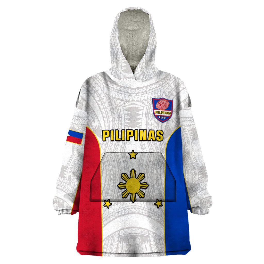 Philippines Rugby Wearable Blanket Hoodie Pacific Pilipinas Go Tamaraws LT14 One Size White - Polynesian Pride