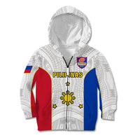 Personalised Philippines Rugby Kid Hoodie Pacific Pilipinas Go Tamaraws LT14 Zip Hoodie White - Polynesian Pride