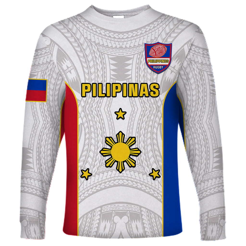 Personalised Philippines Rugby Long Sleeve Shirt Pacific Pilipinas Go Tamaraws LT14 Unisex White - Polynesian Pride