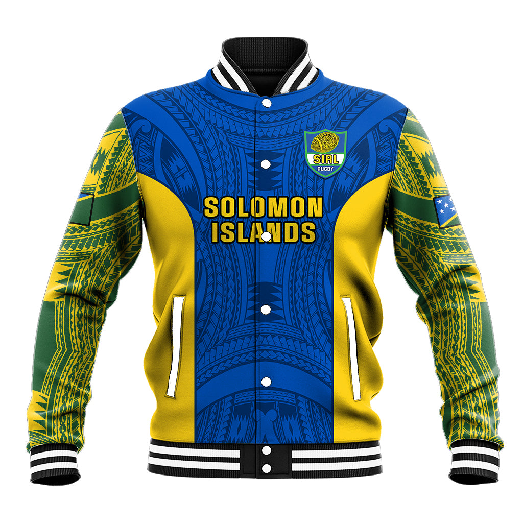 Personalised Solomon Islands Rugby Baseball Jacket Pacific Go Solies LT14 Unisex Blue - Polynesian Pride
