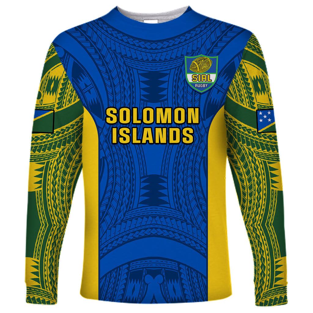 Personalised Solomon Islands Rugby Long Sleeve Shirt Pacific Go Solies LT14 Unisex Blue - Polynesian Pride