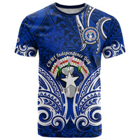 Custom Independence Day CNMI T Shirt Northern Mariana Islands Tribal Tattoo Pattern LT14 Blue - Polynesian Pride