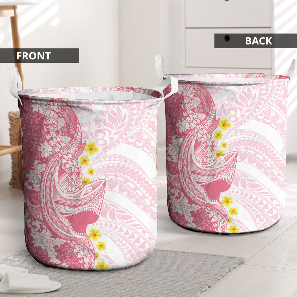 Pink Hawaii Shark Tattoo Laundry Basket Puakenikeni Lei Plumeria Polynesian Pattern