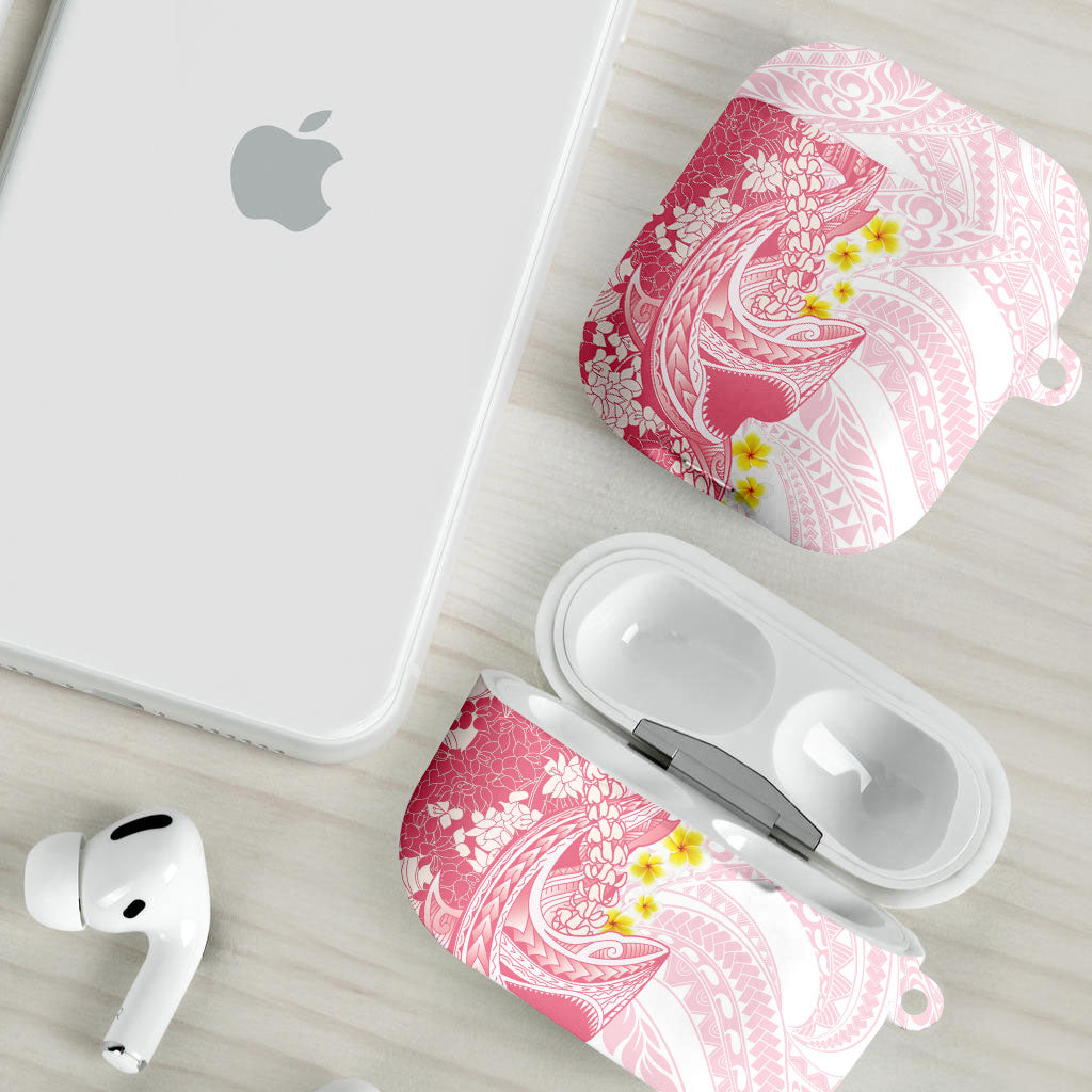 Pink Hawaii Shark Tattoo AirPods Case Puakenikeni Lei Plumeria Polynesian Pattern