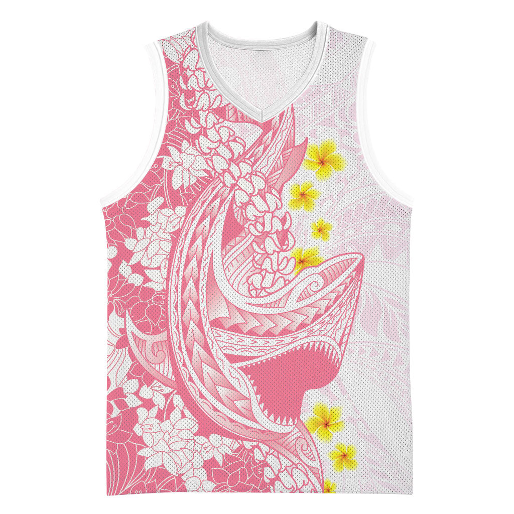 Pink Hawaii Shark Tattoo Basketball Jersey Puakenikeni Lei Plumeria Polynesian Pattern