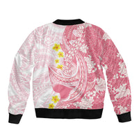 Pink Hawaii Shark Tattoo Bomber Jacket Puakenikeni Lei Plumeria Polynesian Pattern LT14 - Polynesian Pride