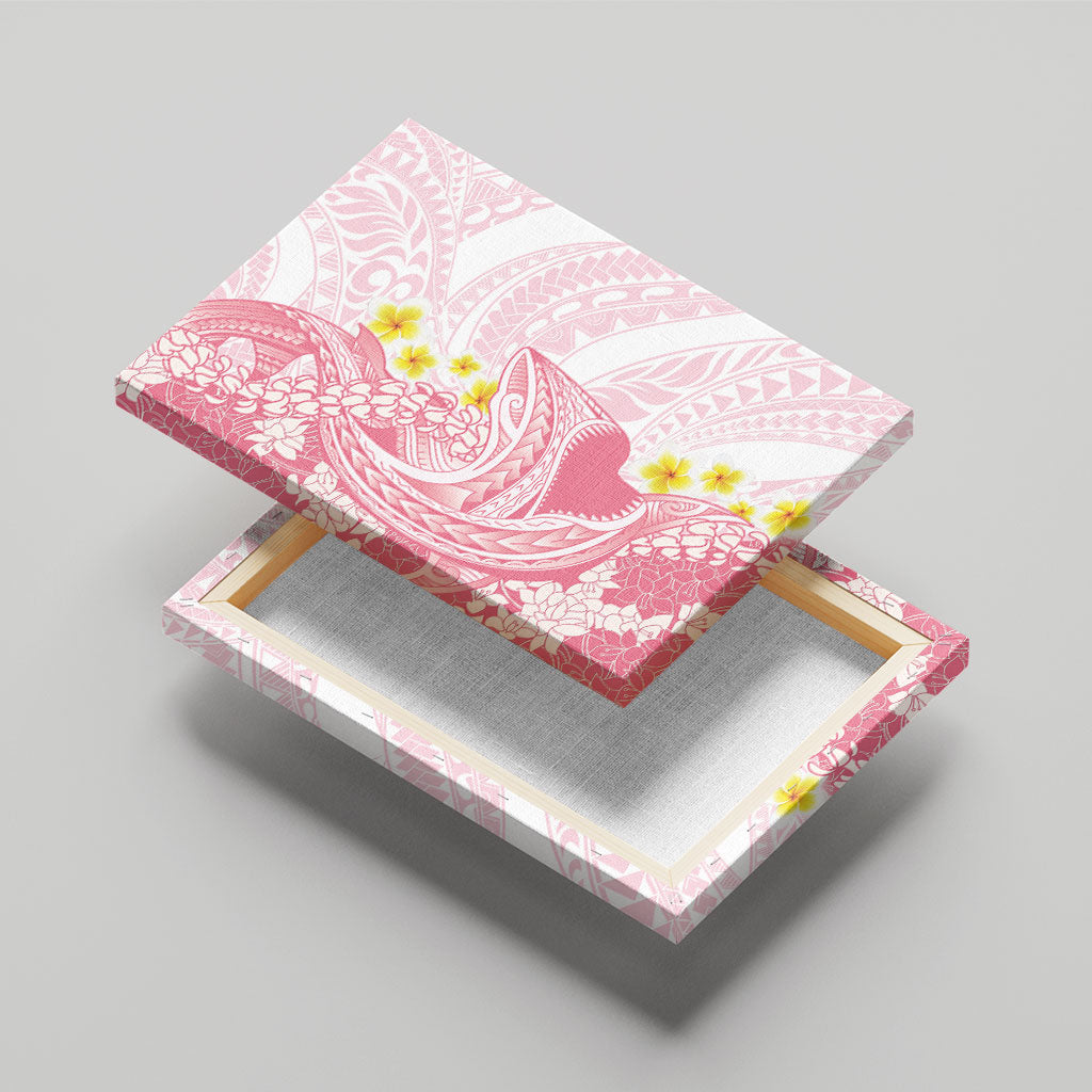 Pink Hawaii Shark Tattoo Canvas Wall Art Puakenikeni Lei Plumeria Polynesian Pattern