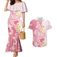 Pink Hawaii Shark Tattoo Couples Matching Mermaid Dress and Hawaiian Shirt Puakenikeni Lei Plumeria Polynesian Pattern LT14 Pink - Polynesian Pride
