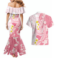 Pink Hawaii Shark Tattoo Couples Matching Mermaid Dress and Hawaiian Shirt Puakenikeni Lei Plumeria Polynesian Pattern LT14 - Polynesian Pride