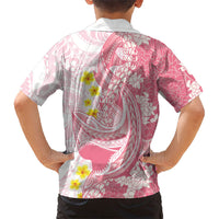 Pink Hawaii Shark Tattoo Family Matching Off Shoulder Maxi Dress and Hawaiian Shirt Puakenikeni Lei Plumeria Polynesian Pattern LT14 - Polynesian Pride
