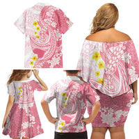 Pink Hawaii Shark Tattoo Family Matching Off Shoulder Short Dress and Hawaiian Shirt Puakenikeni Lei Plumeria Polynesian Pattern LT14 - Polynesian Pride