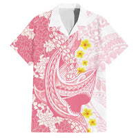 Pink Hawaii Shark Tattoo Family Matching Off Shoulder Short Dress and Hawaiian Shirt Puakenikeni Lei Plumeria Polynesian Pattern LT14 Dad's Shirt - Short Sleeve Pink - Polynesian Pride