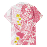Pink Hawaii Shark Tattoo Family Matching Off Shoulder Short Dress and Hawaiian Shirt Puakenikeni Lei Plumeria Polynesian Pattern LT14 - Polynesian Pride