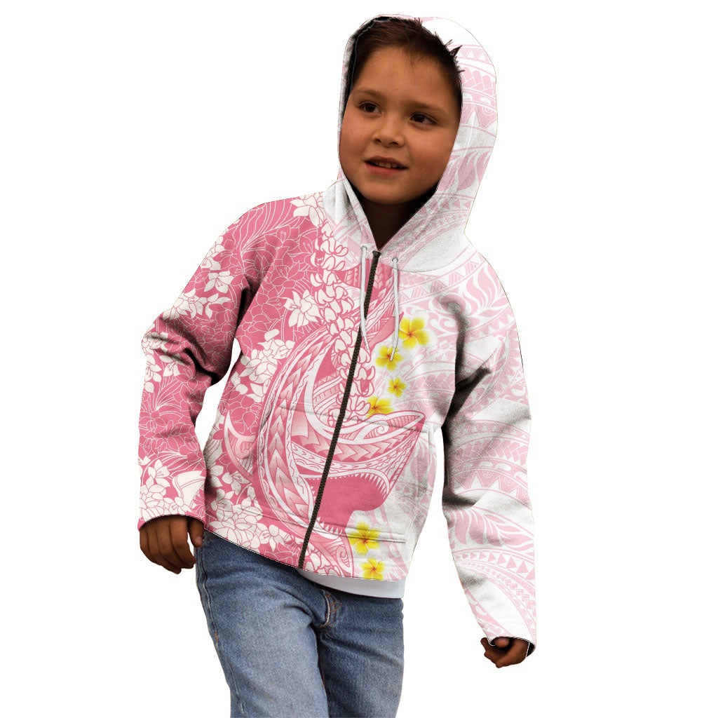 Pink Hawaii Shark Tattoo Kid Hoodie Puakenikeni Lei Plumeria Polynesian Pattern LT14 - Polynesian Pride