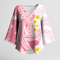 Pink Hawaii Shark Tattoo Kimono Sleeve Blouse Puakenikeni Lei Plumeria Polynesian Pattern