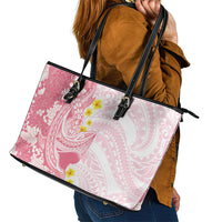 Pink Hawaii Shark Tattoo Leather Tote Bag Puakenikeni Lei Plumeria Polynesian Pattern