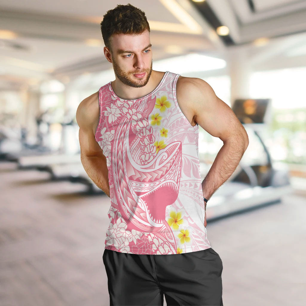 Pink Hawaii Shark Tattoo Men Tank Top Puakenikeni Lei Plumeria Polynesian Pattern