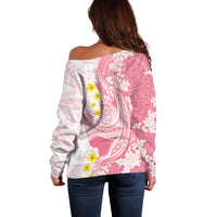Pink Hawaii Shark Tattoo Off Shoulder Sweater Puakenikeni Lei Plumeria Polynesian Pattern