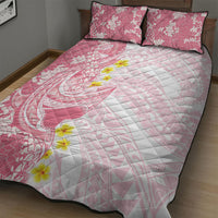 Pink Hawaii Shark Tattoo Quilt Bed Set Puakenikeni Lei Plumeria Polynesian Pattern
