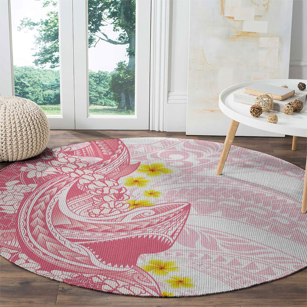 Pink Hawaii Shark Tattoo Round Carpet Puakenikeni Lei Plumeria Polynesian Pattern