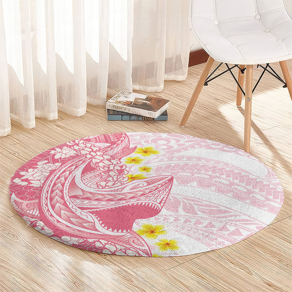 Pink Hawaii Shark Tattoo Round Carpet Puakenikeni Lei Plumeria Polynesian Pattern